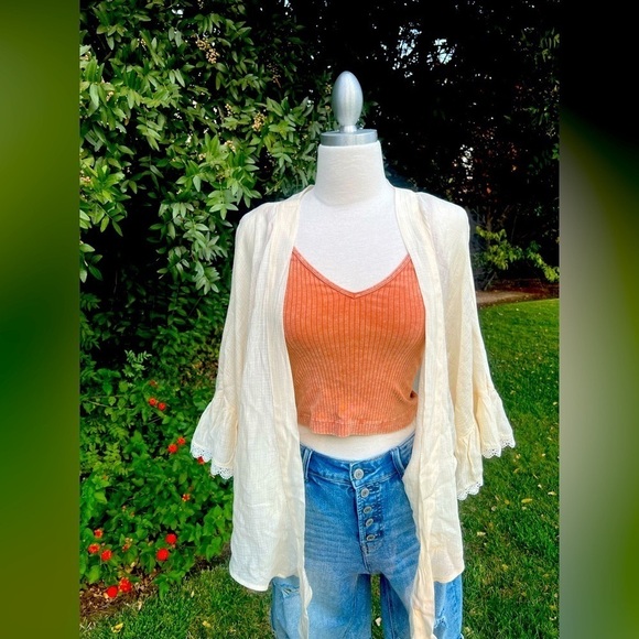 Kori Tops - NWT- Kori Light Cream Sheer Kimono